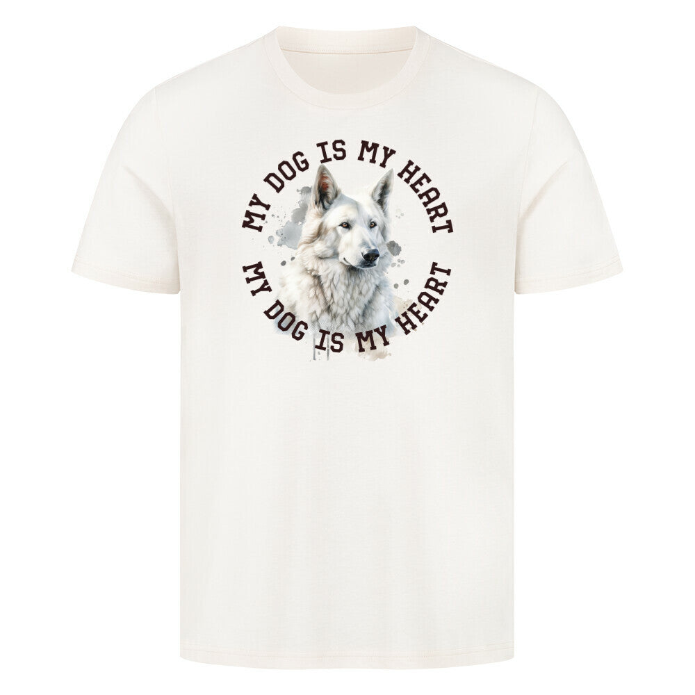 Premium T-Shirt "Weißer Schäferhund HEART 2" Natural Raw – hunde-shirt.de