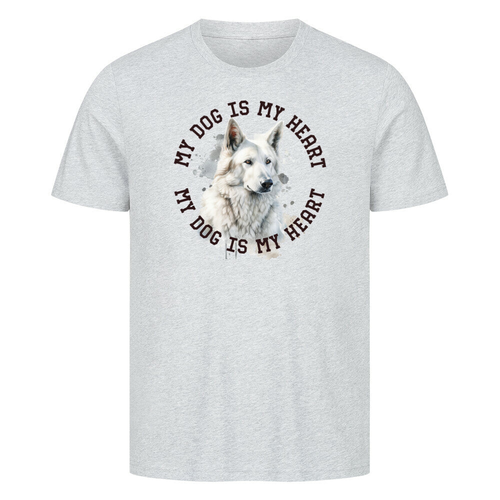 Premium T-Shirt "Weißer Schäferhund HEART 2" Heather Grey – hunde-shirt.de