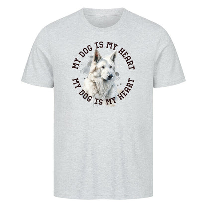 Premium T-Shirt "Weißer Schäferhund HEART 2" Heather Grey – hunde-shirt.de