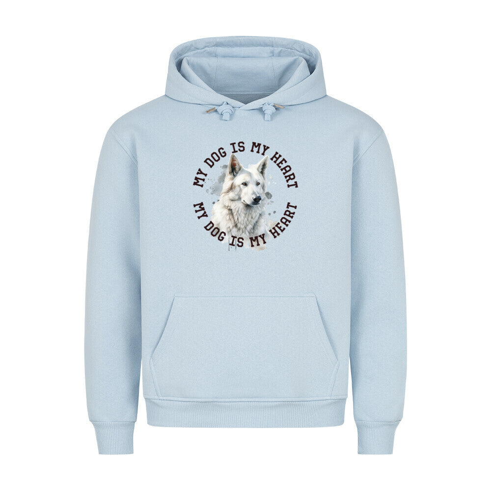 Premium Hoodie "Weißer Schäferhund HEART 2" Babyblau – hunde-shirt.de