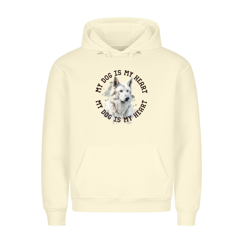 Premium Hoodie "Weißer Schäferhund HEART 2" Beige – hunde-shirt.de