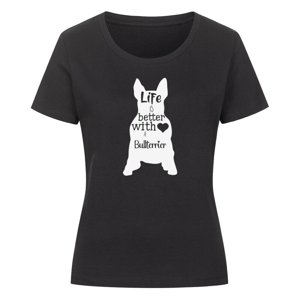 Premium Organic Damen-Shirt "Bullterrier Life" Schwarz – hunde-shirt.de