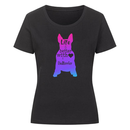 Premium Organic Damen-Shirt "Bullterrier LIFE pink" Schwarz – hunde-shirt.de