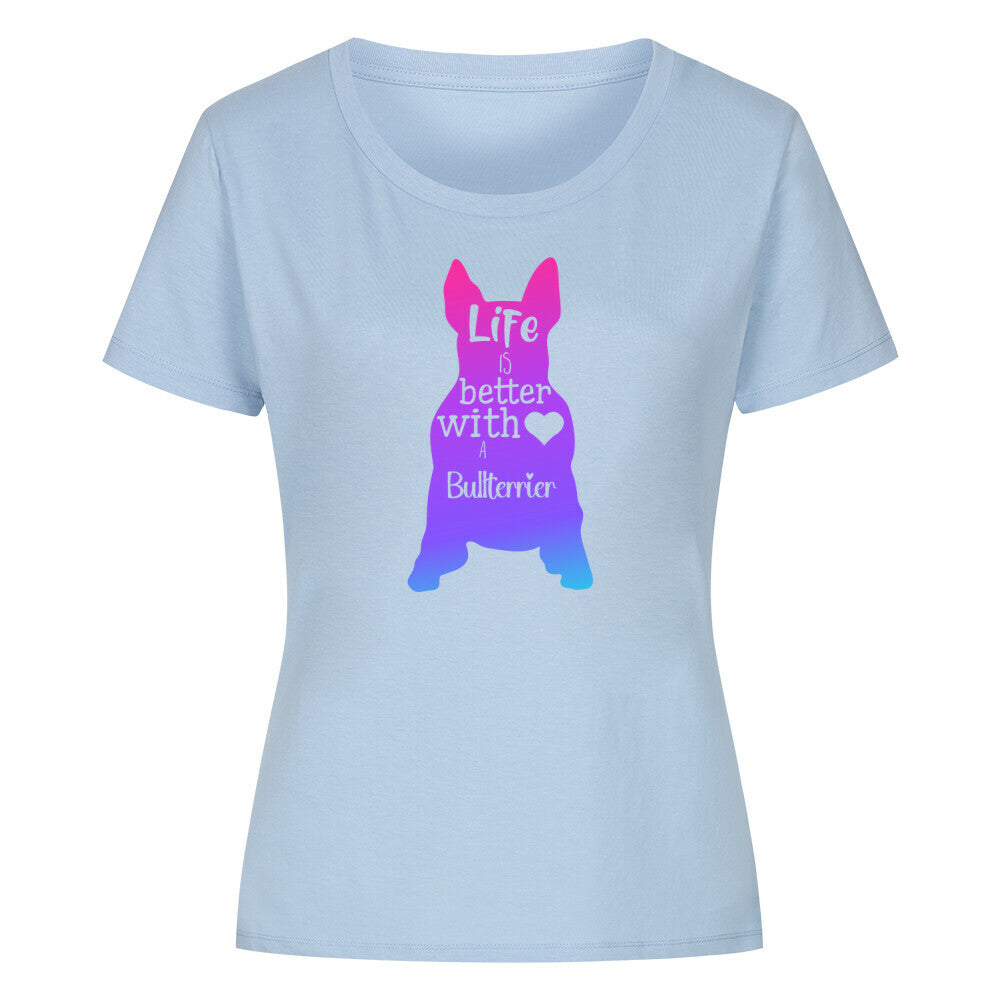 Premium Organic Damen-Shirt "Bullterrier LIFE pink" Sky Blue – hunde-shirt.de