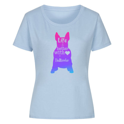 Premium Organic Damen-Shirt "Bullterrier LIFE pink" Sky Blue – hunde-shirt.de