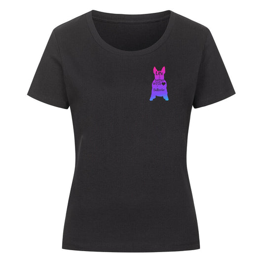 Premium Organic Damen-Shirt "Bullterrier LIFE pink" Schwarz – hunde-shirt.de