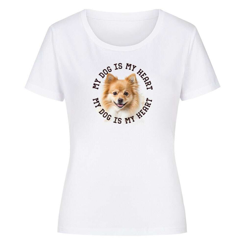 Premium Organic Damen-Shirt "Kleinspitz HEART" Weiß – hunde-shirt.de