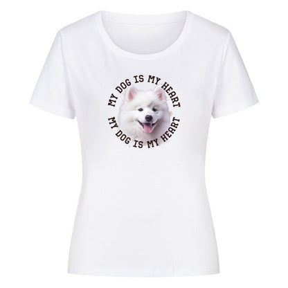 Premium Organic Damen-Shirt "Japan-Spitz HEART" Weiß – hunde-shirt.de
