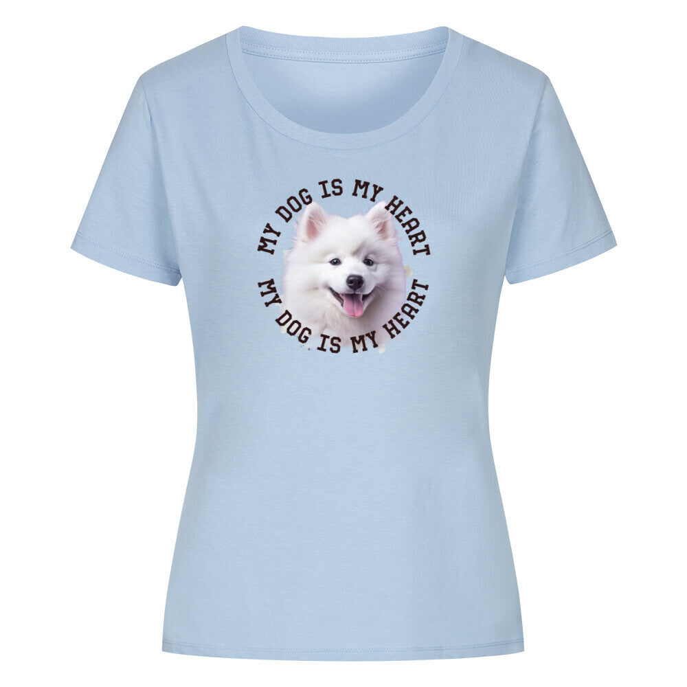 Premium Organic Damen-Shirt "Japan-Spitz HEART" Sky Blue – hunde-shirt.de
