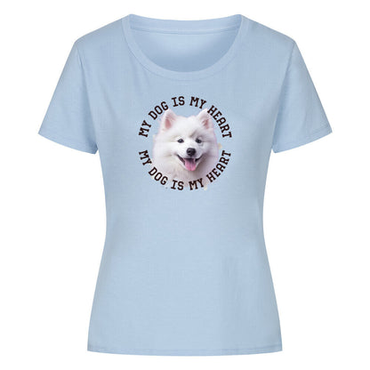 Premium Organic Damen-Shirt "Japan-Spitz HEART" Sky Blue – hunde-shirt.de
