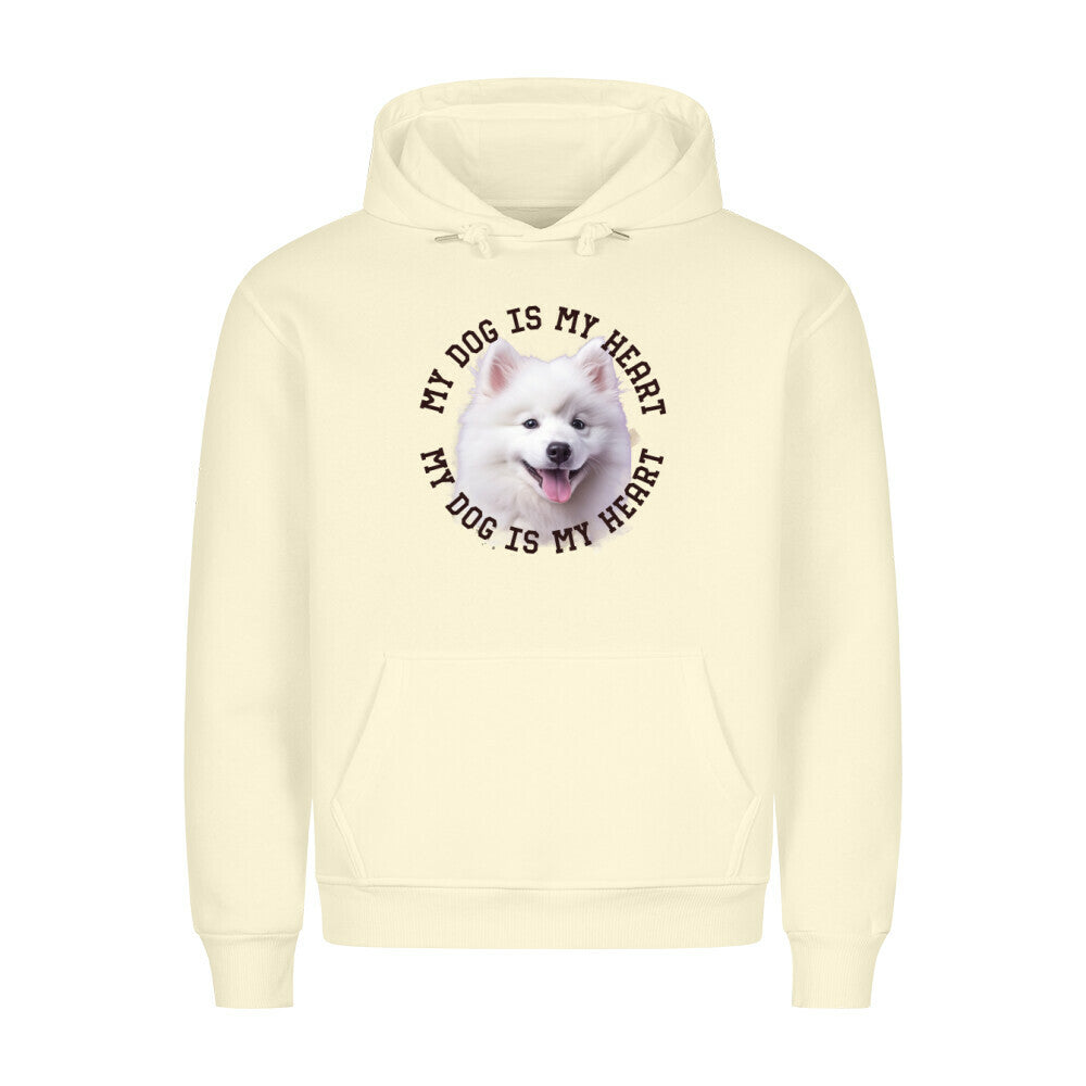 Premium Hoodie "Japan-Spitz HEART" Beige – hunde-shirt.de