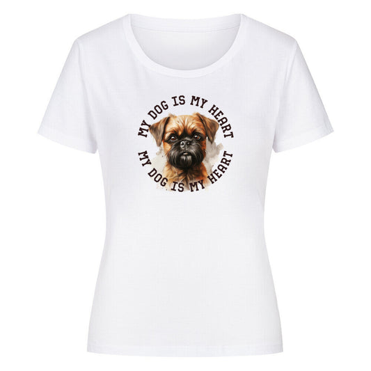 Premium Organic Damen-Shirt "Brüsseler Griffon HEART" Weiß – hunde-shirt.de