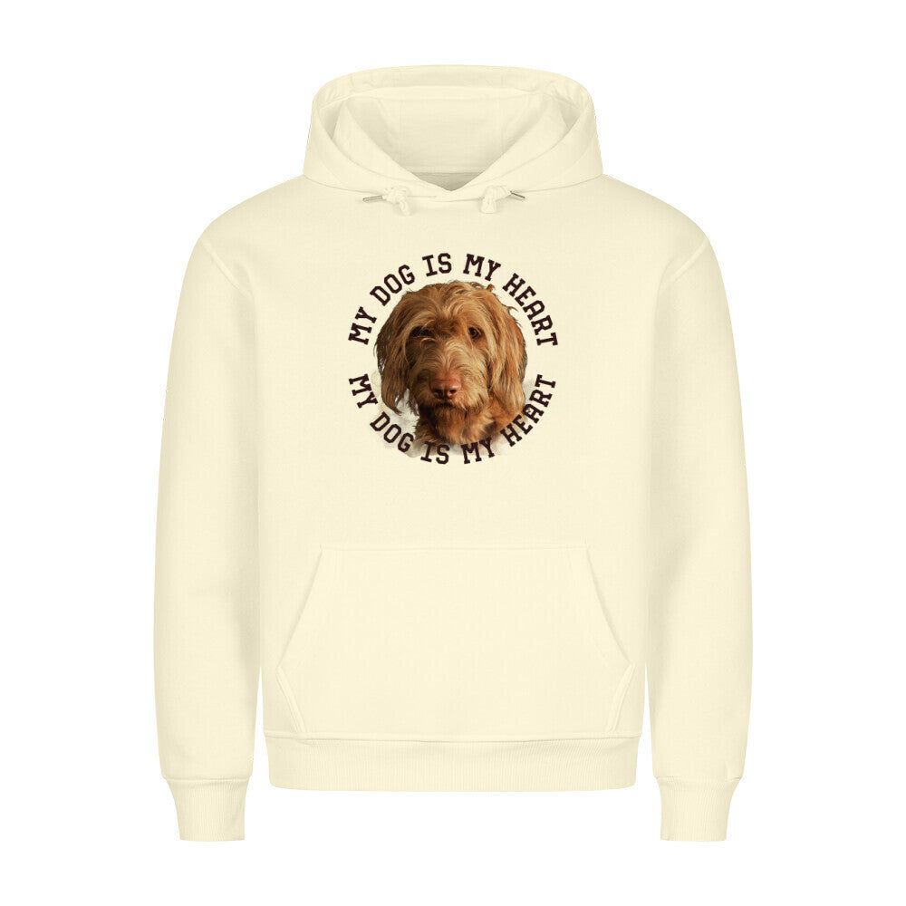 Premium Hoodie "Drahthaar Vizsla HEART" Beige – hunde-shirt.de