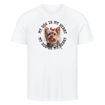 Premium T-Shirt "Yorkshire Terrier Schleife" Weiß – hunde-shirt.de