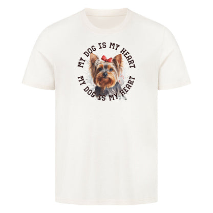 Premium T-Shirt "Yorkshire Terrier Schleife" Natural Raw – hunde-shirt.de