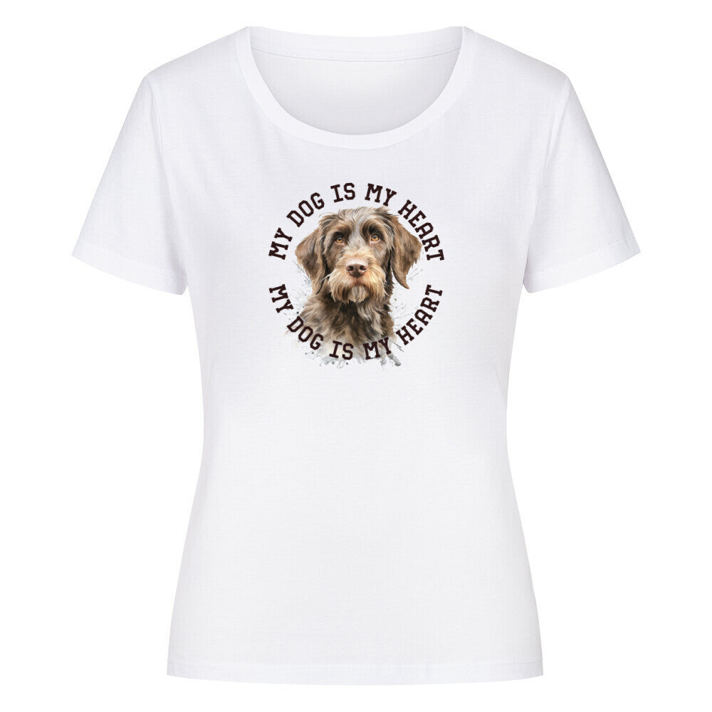 Premium Organic Damen-Shirt "Griffon Korthals HEART" Weiß – hunde-shirt.de