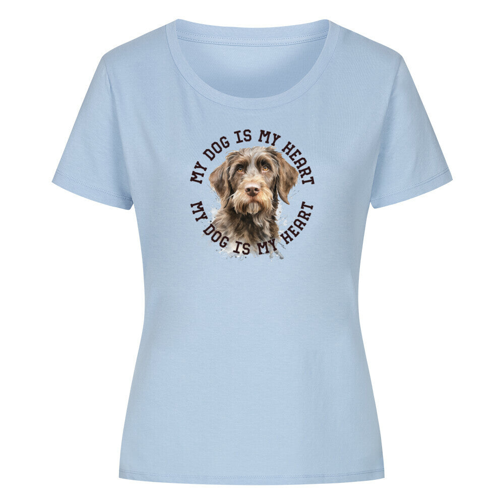 Premium Organic Damen-Shirt "Griffon Korthals HEART" Sky Blue – hunde-shirt.de