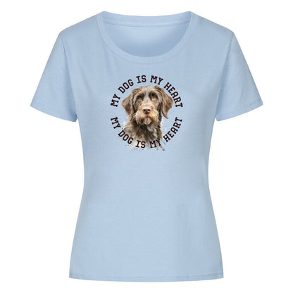Premium Organic Damen-Shirt "Griffon Korthals HEART" Sky Blue – hunde-shirt.de
