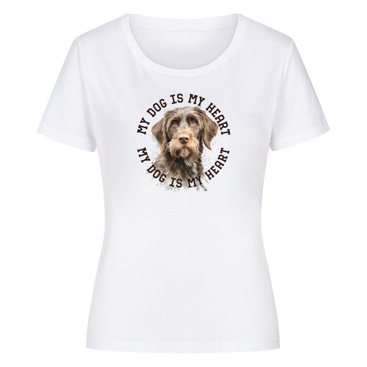 Premium Organic Damen-Shirt "Rauhaar Korthals" Weiß – hunde-shirt.de