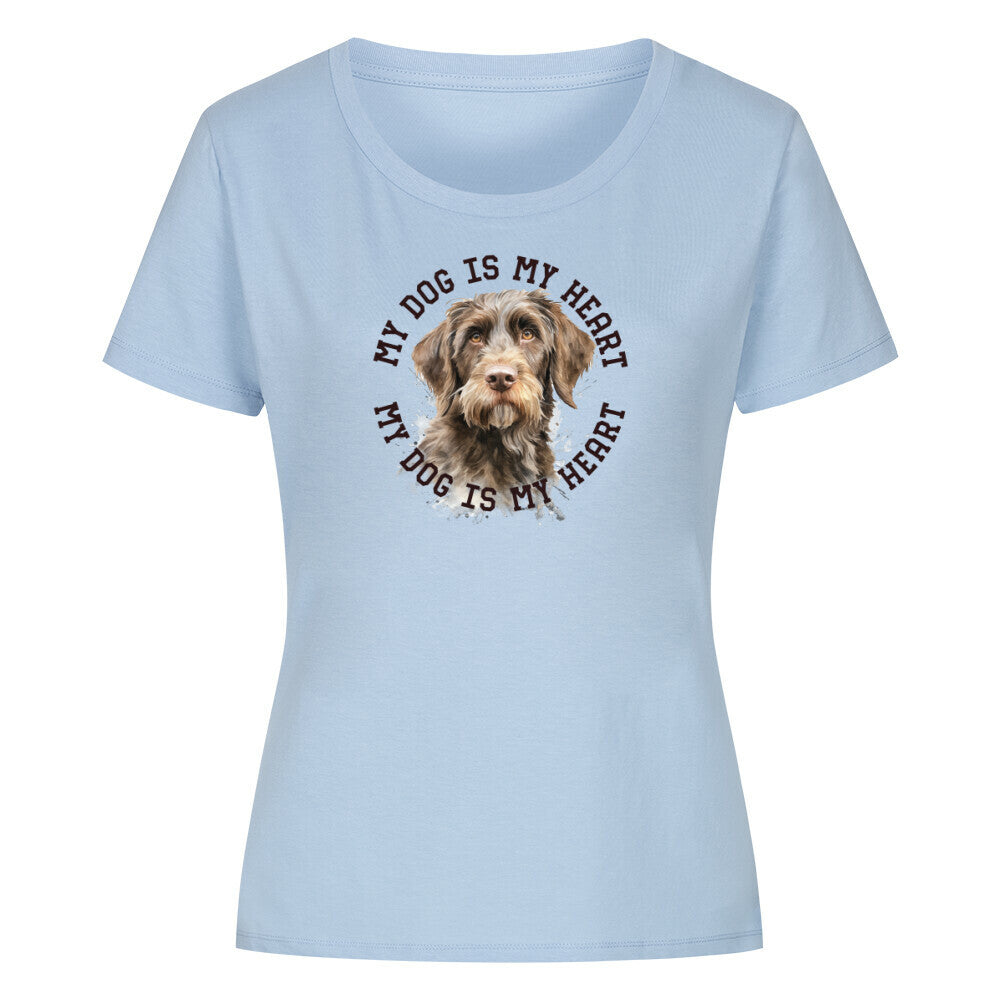 Premium Organic Damen-Shirt "Rauhaar Korthals" Sky Blue – hunde-shirt.de