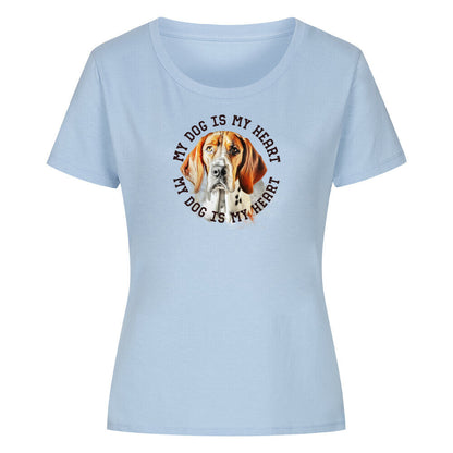 Premium Organic Damen-Shirt "English Foxhound HEART" Sky Blue – hunde-shirt.de