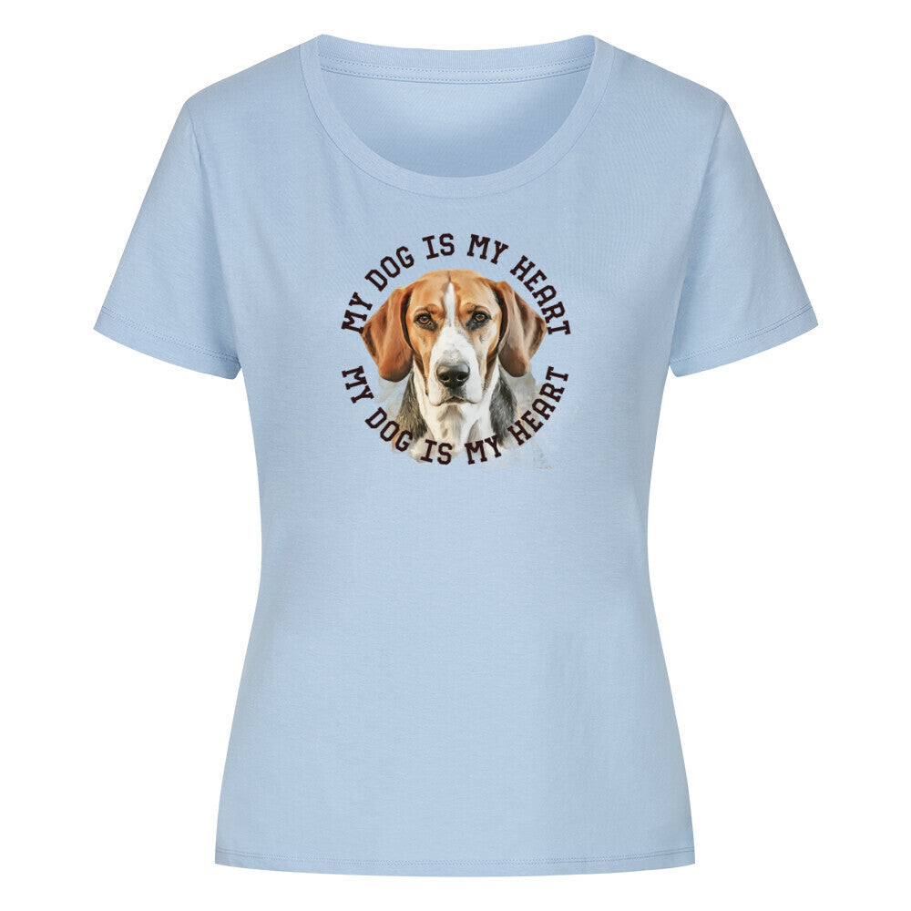 Premium Organic Damen-Shirt "American Foxhound HEART" Sky Blue – hunde-shirt.de