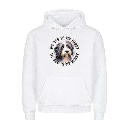 Premium Hoodie "Bearded Collie HEART" Weiß – hunde-shirt.de
