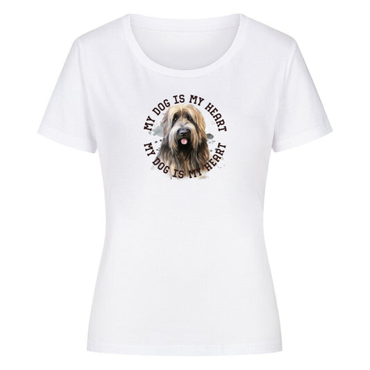 Premium Organic Damen-Shirt "Briard HEART" Weiß – hunde-shirt.de