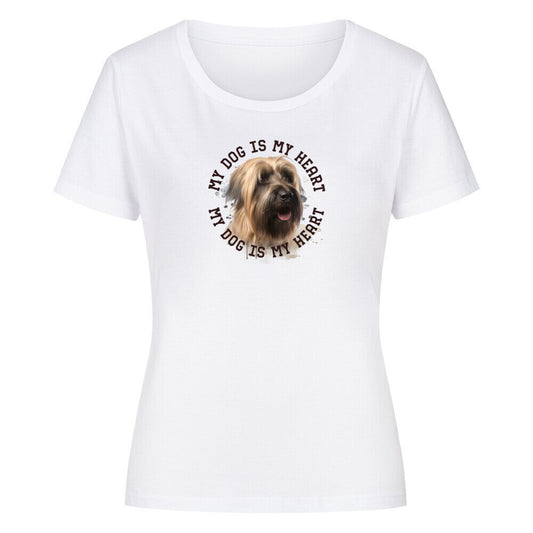 Premium Organic Damen-Shirt "Briard HEART 2" Weiß – hunde-shirt.de