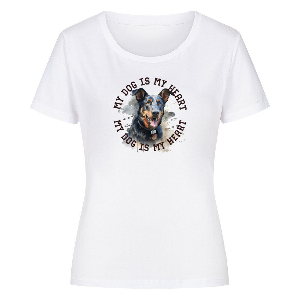 Premium Organic Damen-Shirt "Beauceron HEART" Weiß – hunde-shirt.de