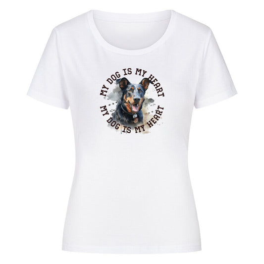 Premium Organic Damen-Shirt "Beauceron HEART" Weiß – hunde-shirt.de