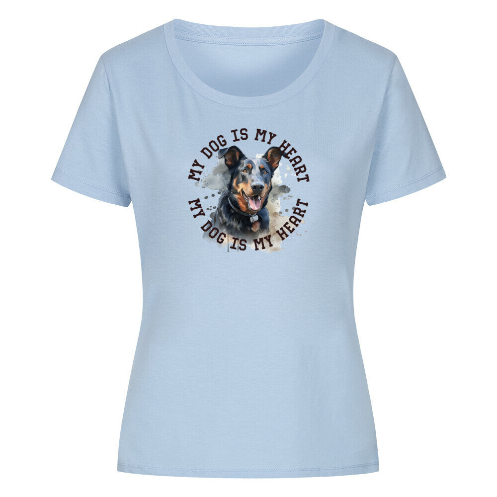 Premium Organic Damen-Shirt "Beauceron HEART" Sky Blue – hunde-shirt.de