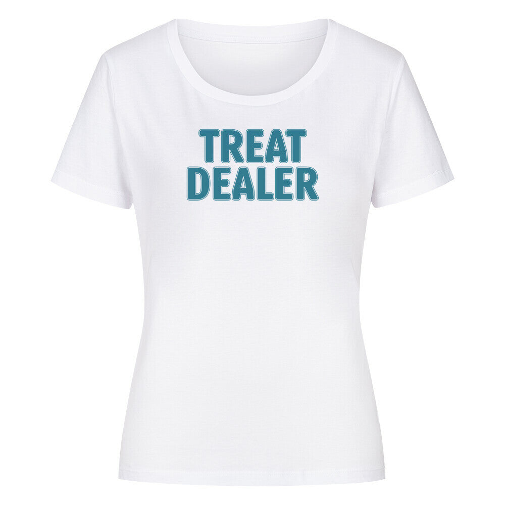 Premium Organic Damen-Shirt "Treat Dealer" Weiß – hunde-shirt.de