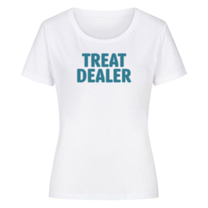Premium Organic Damen-Shirt "Treat Dealer" Weiß – hunde-shirt.de