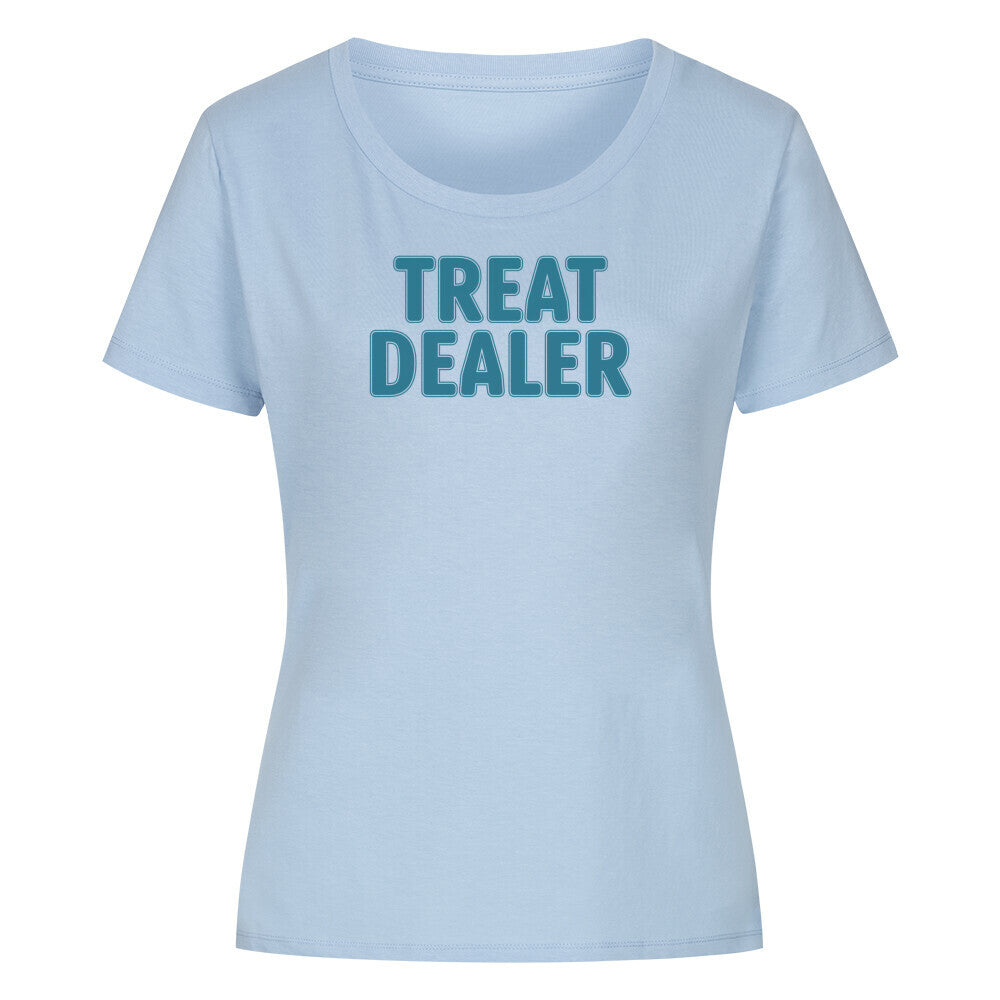 Premium Organic Damen-Shirt "Treat Dealer" Sky Blue – hunde-shirt.de