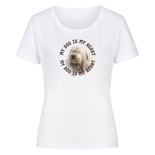 Premium Organic Damen-Shirt "Komondor HEART" Weiß – hunde-shirt.de