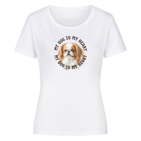 Premium Organic Damen-Shirt "Japanese Chin HEART" Weiß – hunde-shirt.de