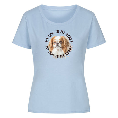 Premium Organic Damen-Shirt "Japanese Chin HEART" Sky Blue – hunde-shirt.de