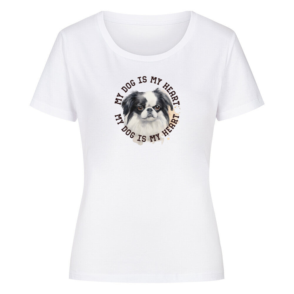 Premium Organic Damen-Shirt "Japanese Chin HEART 2" Weiß – hunde-shirt.de