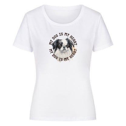Premium Organic Damen-Shirt "Japanese Chin HEART 2" Weiß – hunde-shirt.de