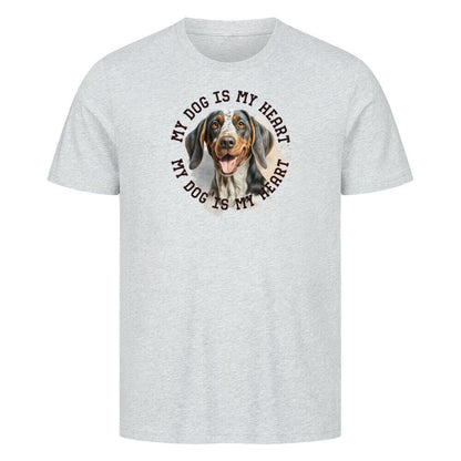Premium T-Shirt "Coonhound bluetick HEART" Heather Grey – hunde-shirt.de