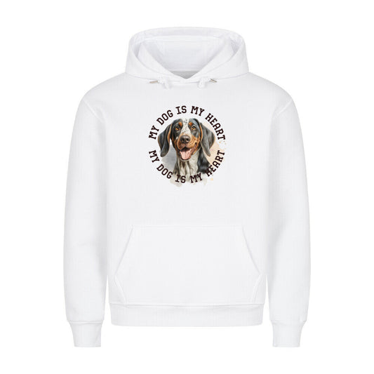 Premium Hoodie "Coonhound bluetick HEART" Weiß – hunde-shirt.de