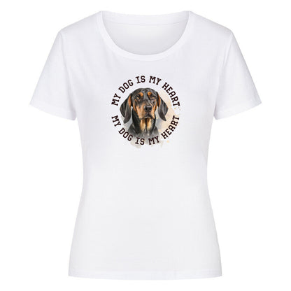 Premium Organic Damen-Shirt "Coonhound b/t HEART" Weiß – hunde-shirt.de