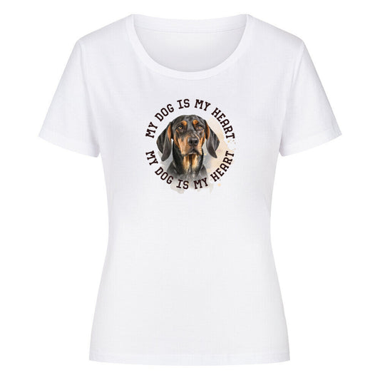 Premium Organic Damen-Shirt "Coonhound b/t HEART" Weiß – hunde-shirt.de