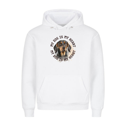 Premium Hoodie "Coonhound b/t HEART" Weiß – hunde-shirt.de