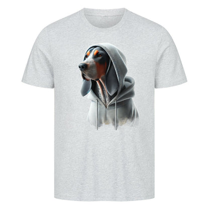 Premium T-Shirt "Coonhound bluetick Hooded-Shirt" Heather Grey – hunde-shirt.de