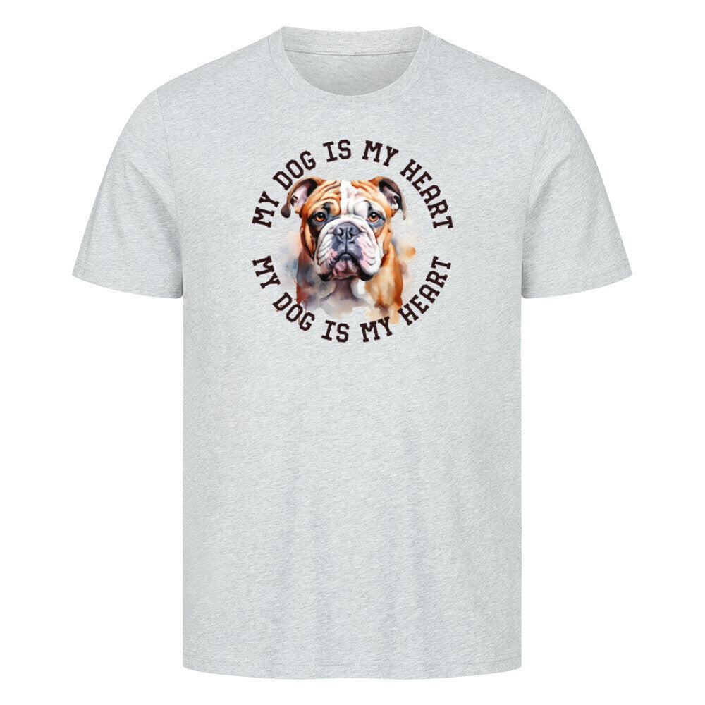Premium T-Shirt "English Bulldog HEART" Heather Grey – hunde-shirt.de