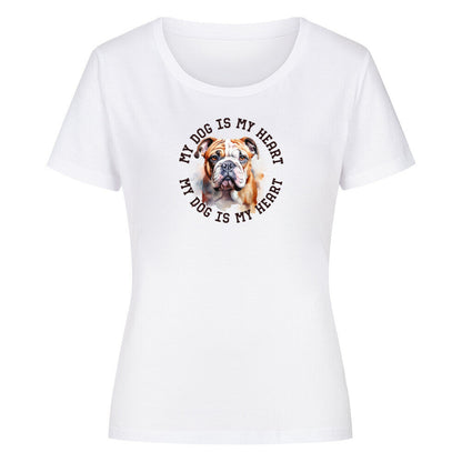 Premium Organic Damen-Shirt "English Bulldog HEART" Weiß – hunde-shirt.de