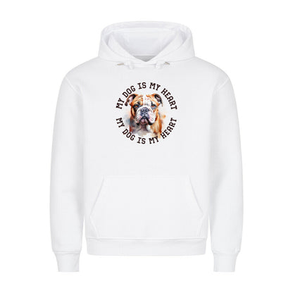 Premium Hoodie "English Bulldog HEART" Weiß – hunde-shirt.de