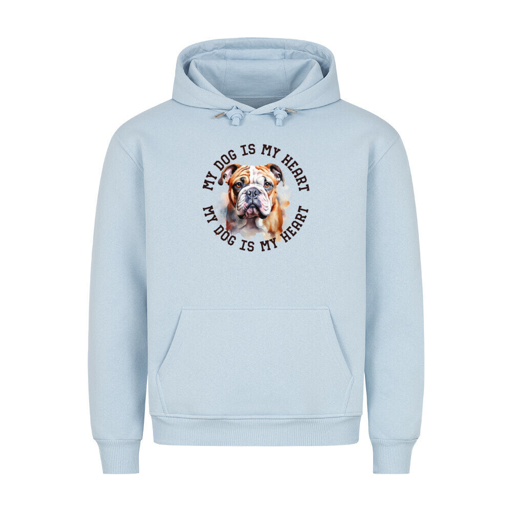 Premium Hoodie "English Bulldog HEART" Babyblau – hunde-shirt.de